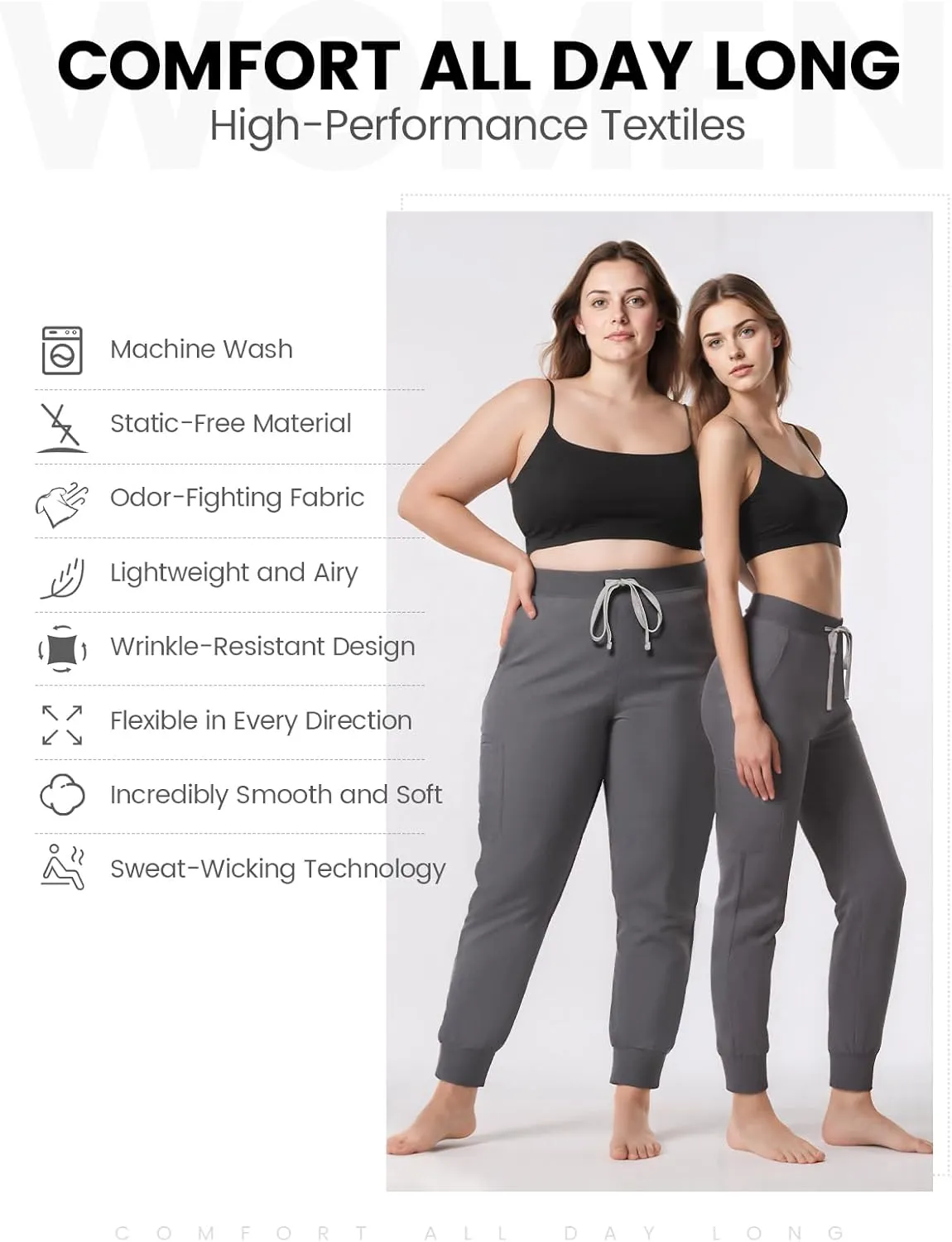 Medical Scrub Pants for Women, Jogger Pants with 6 Pockets, Soft Womens Scrubs Pant Drawstring Mid-Rise Cargo Pants