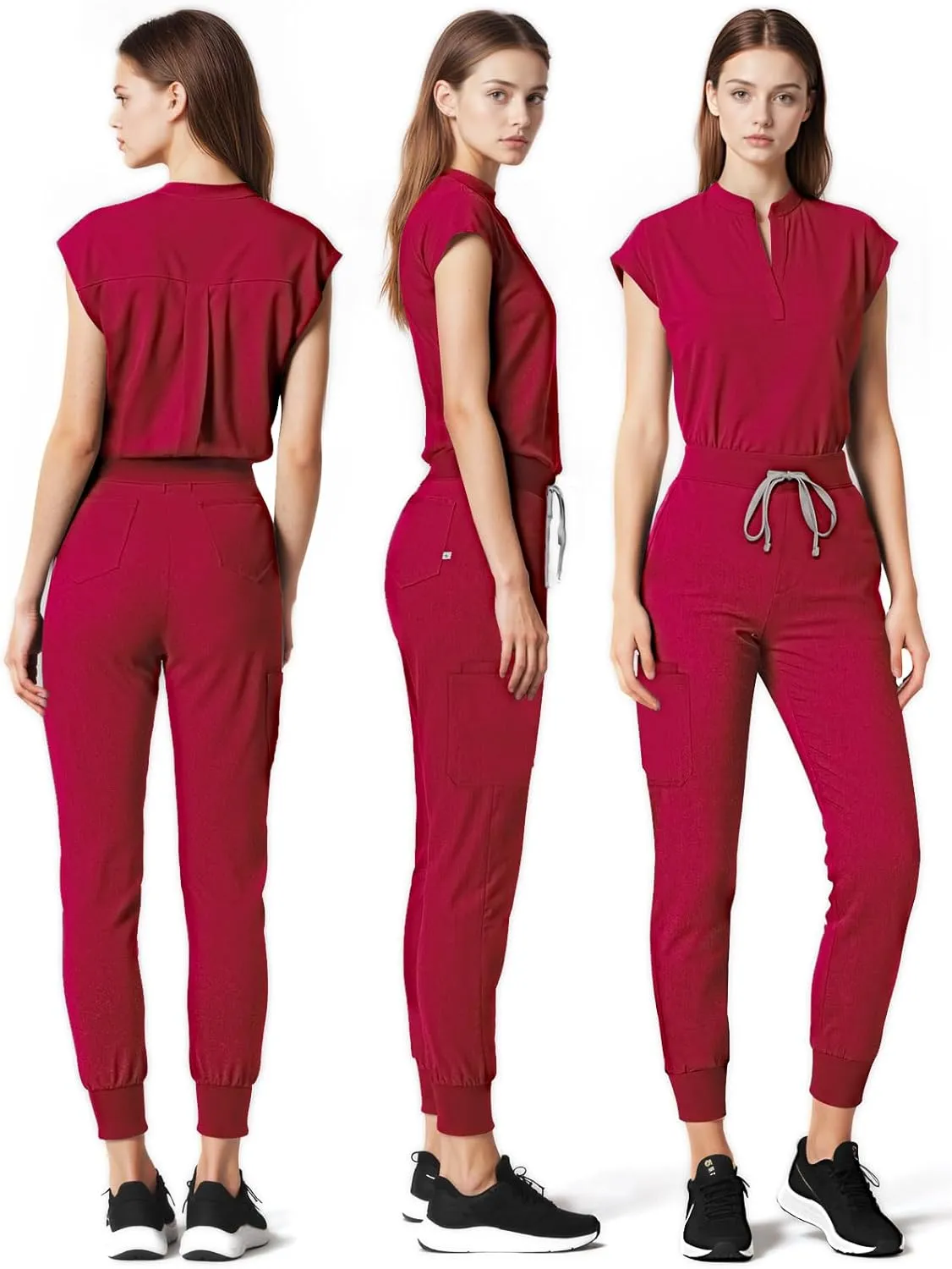 Medical Scrub Pants for Women, Jogger Pants with 6 Pockets, Soft Womens Scrubs Pant Drawstring Mid-Rise Cargo Pants