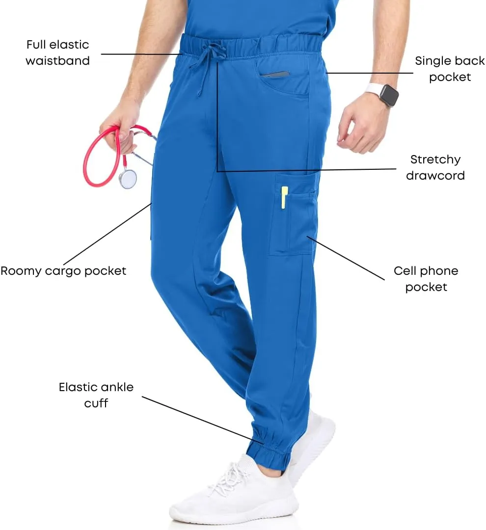 MediChic Men's Stretch Scrub Joggers - 6-Pocket, Comfortable & Durable Medical Pants, Perfect for Healthcare & Nursing