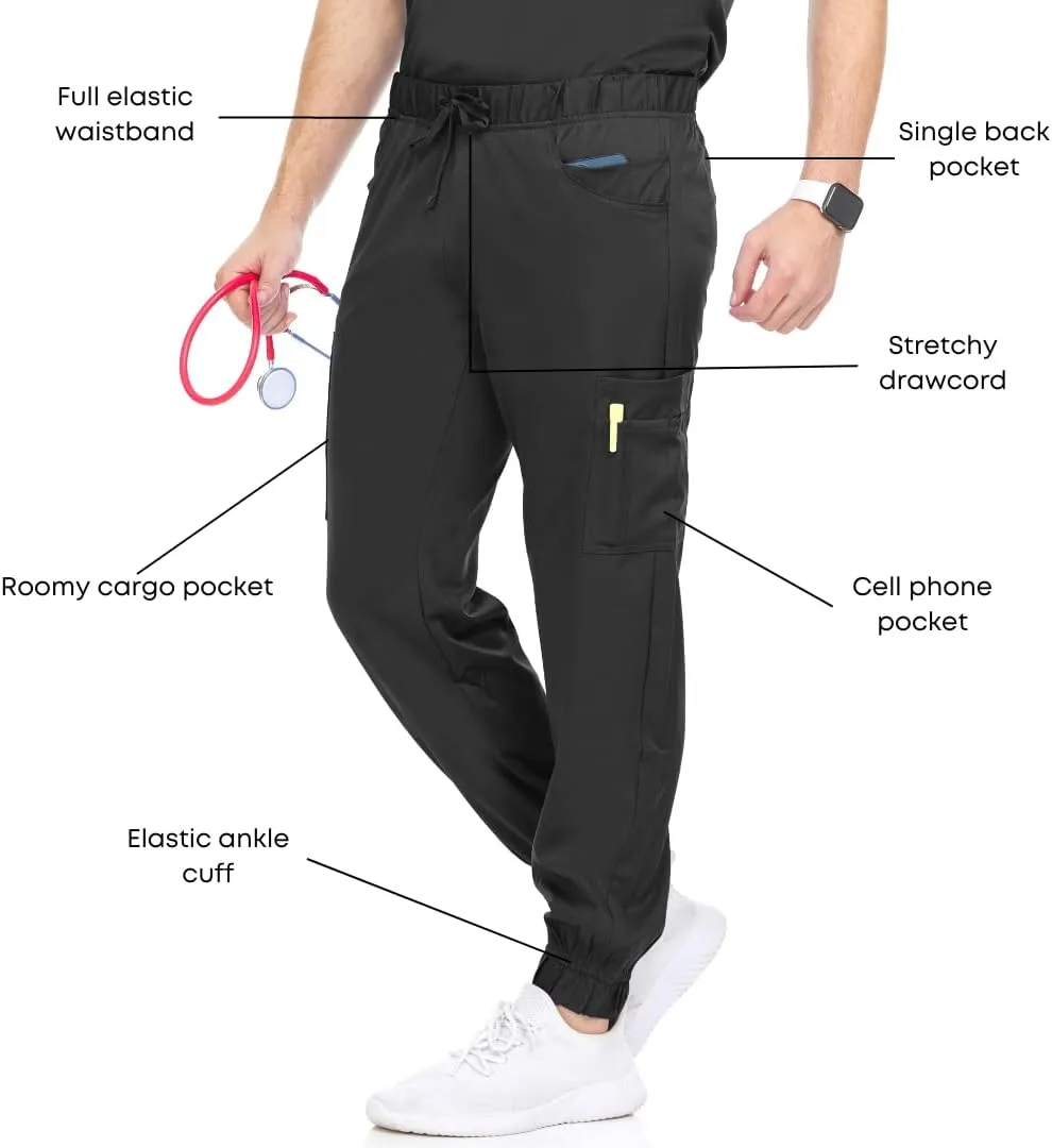 MediChic Men's Stretch Scrub Joggers - 6-Pocket, Comfortable & Durable Medical Pants, Perfect for Healthcare & Nursing