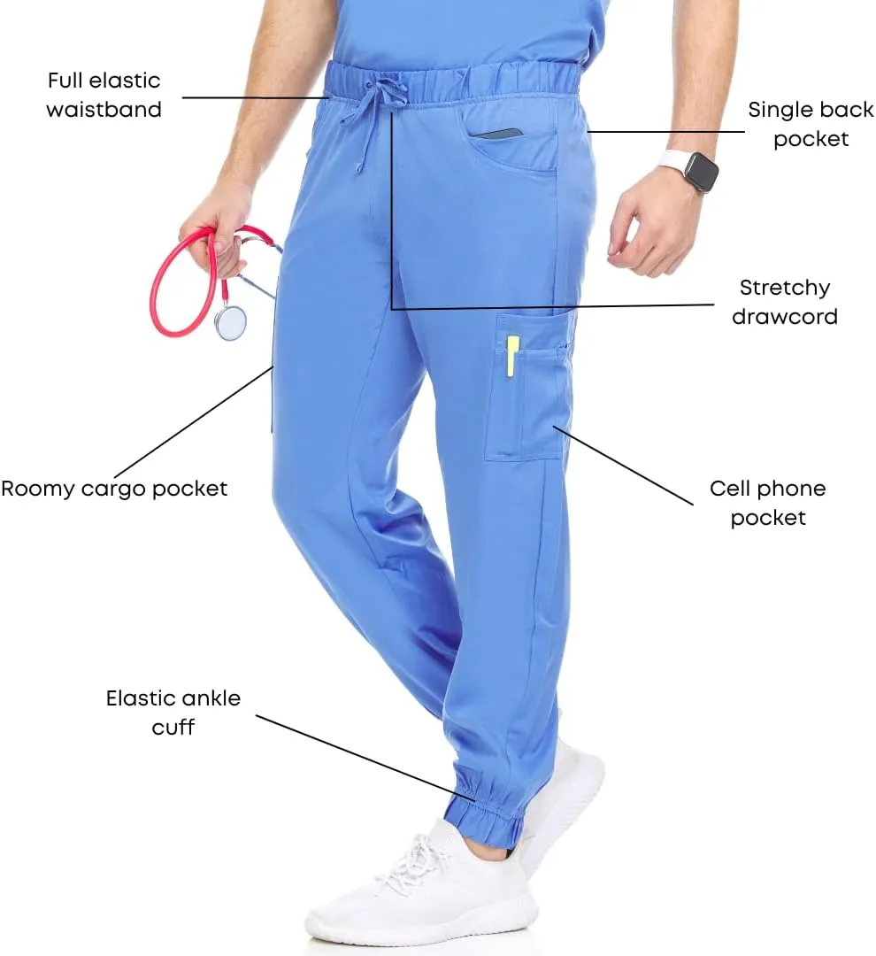 MediChic Men's Stretch Scrub Joggers - 6-Pocket, Comfortable & Durable Medical Pants, Perfect for Healthcare & Nursing