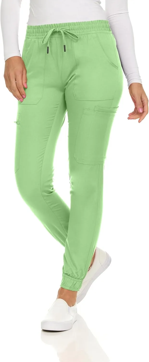 MediChic Scrubs for Women's V-Neck Scrub Set with Six Pocket Cargo Jogger Pants with 4-Way Stretch
