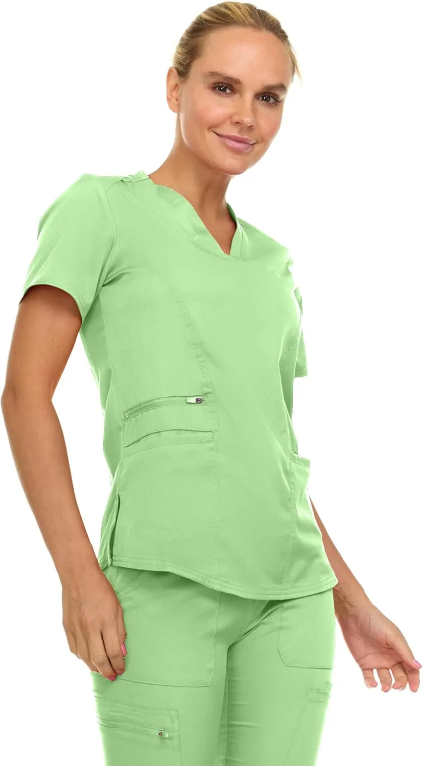 MediChic Scrubs for Women's V-Neck Scrub Set with Six Pocket Cargo Jogger Pants with 4-Way Stretch