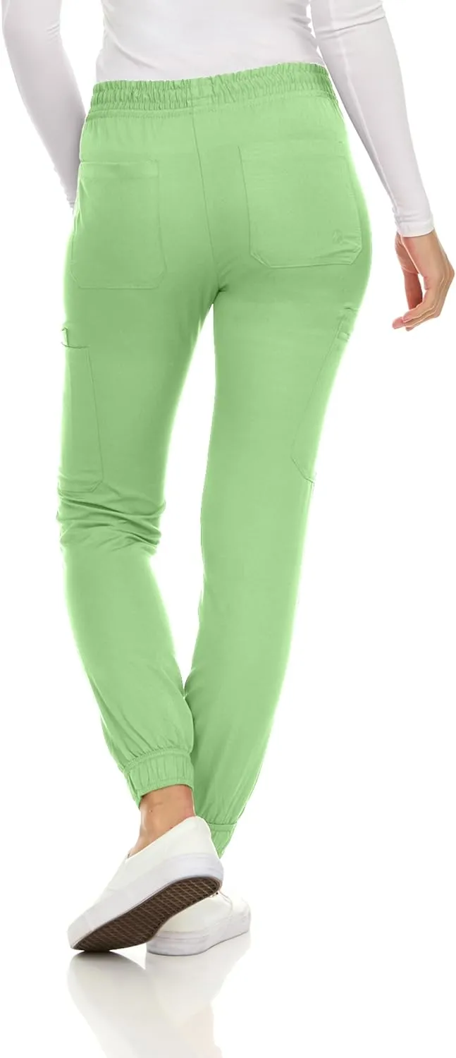 MediChic Scrubs for Women's V-Neck Scrub Set with Six Pocket Cargo Jogger Pants with 4-Way Stretch