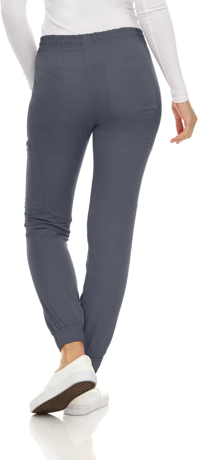 MediChic Scrubs for Women's V-Neck Scrub Set with Six Pocket Cargo Jogger Pants with 4-Way Stretch