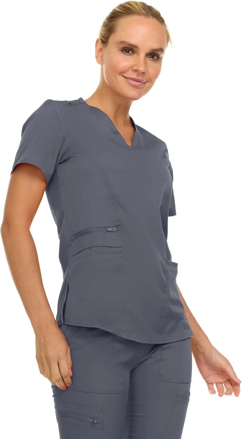 MediChic Scrubs for Women's V-Neck Scrub Set with Six Pocket Cargo Jogger Pants with 4-Way Stretch