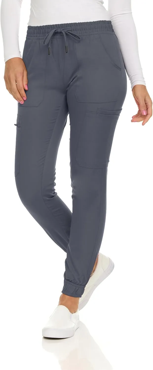 MediChic Scrubs for Women's V-Neck Scrub Set with Six Pocket Cargo Jogger Pants with 4-Way Stretch