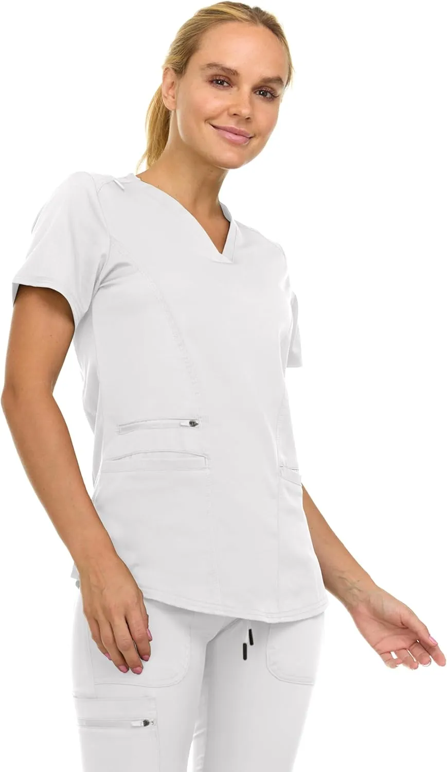 MediChic Scrubs for Women's V-Neck Scrub Set with Six Pocket Ribbed Cargo Jogger Pants with 4-Way Stretch