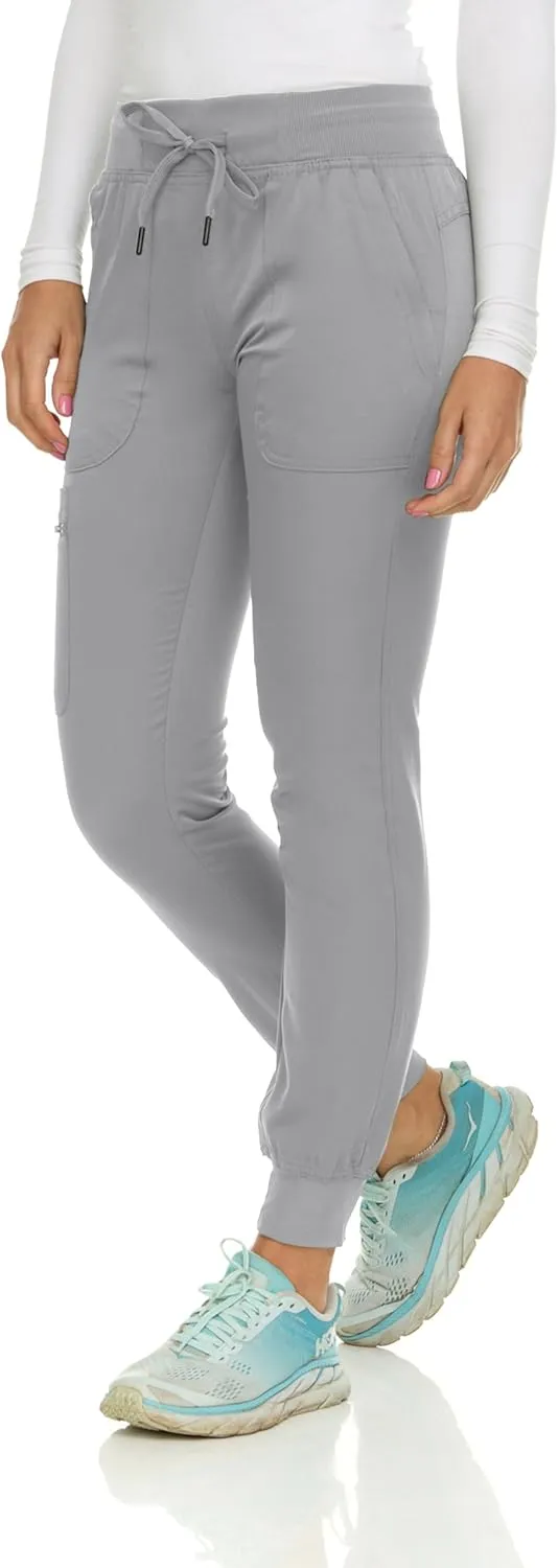 MediChic Scrubs for Women's V-Neck Scrub Set with Six Pocket Ribbed Cargo Jogger Pants with 4-Way Stretch
