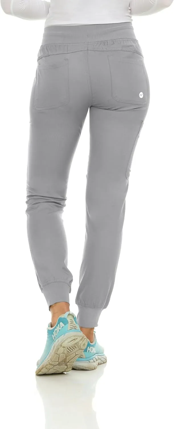 MediChic Scrubs for Women's V-Neck Scrub Set with Six Pocket Ribbed Cargo Jogger Pants with 4-Way Stretch