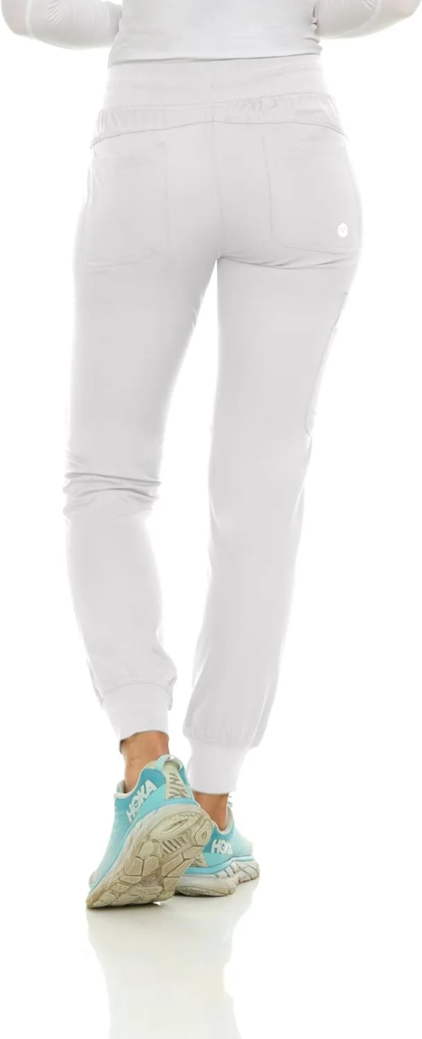 MediChic Scrubs for Women's V-Neck Scrub Set with Six Pocket Ribbed Cargo Jogger Pants with 4-Way Stretch