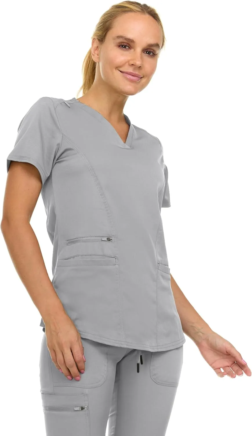 MediChic Scrubs for Women's V-Neck Scrub Set with Six Pocket Ribbed Cargo Jogger Pants with 4-Way Stretch