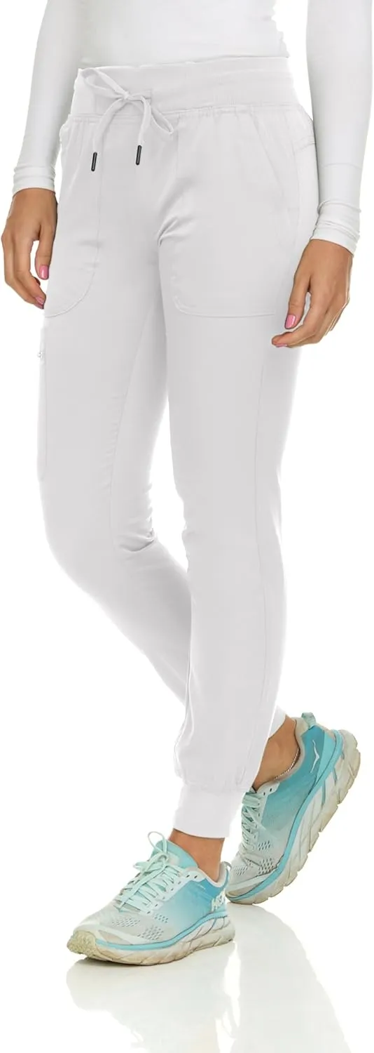 MediChic Scrubs for Women's V-Neck Scrub Set with Six Pocket Ribbed Cargo Jogger Pants with 4-Way Stretch