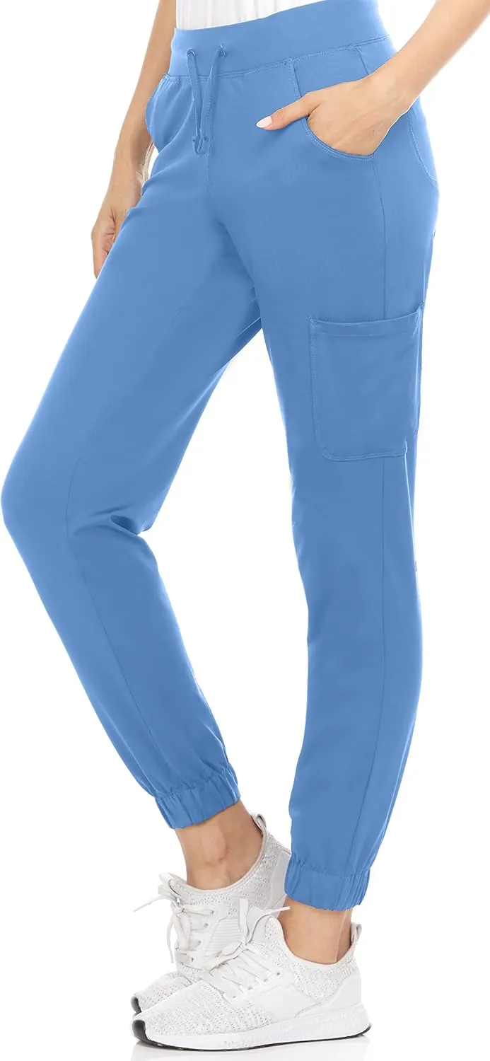 MediChic Women's Scrubs Mid Rise Six Pocket Joggers Yoga Scrub Pant Nurses for Work
