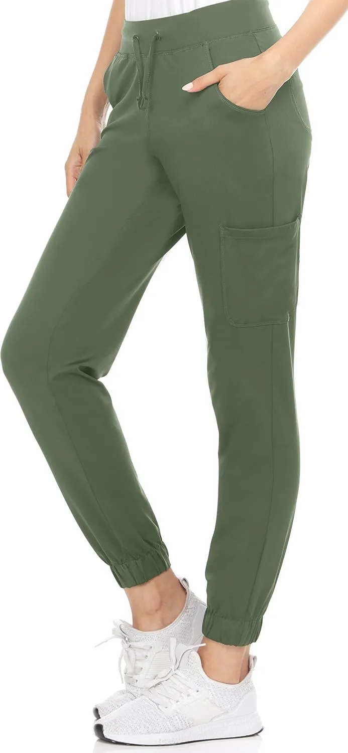 MediChic Women's Scrubs Mid Rise Six Pocket Joggers Yoga Scrub Pant Nurses for Work