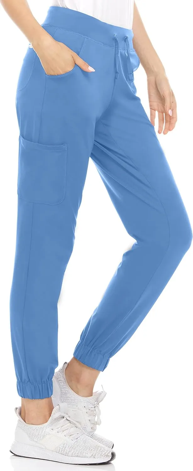 MediChic Women's Scrubs Mid Rise Six Pocket Joggers Yoga Scrub Pant Nurses for Work