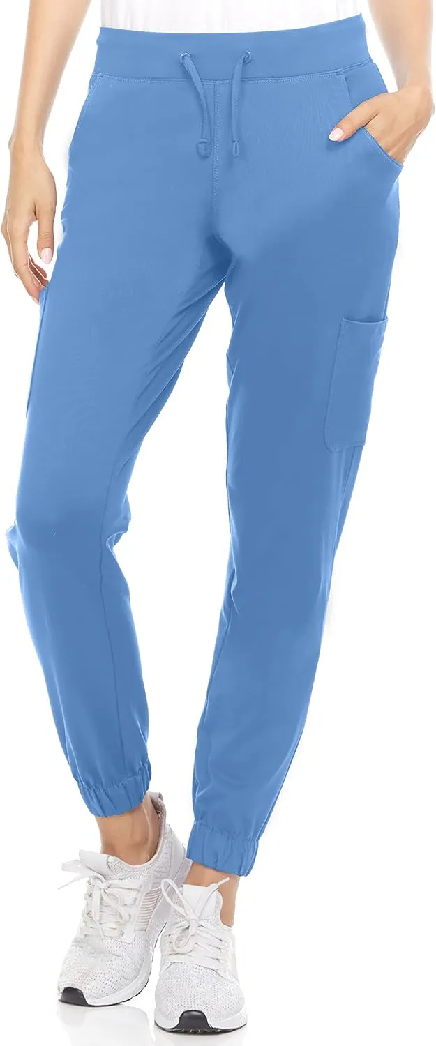 MediChic Women's Scrubs Mid Rise Six Pocket Joggers Yoga Scrub Pant Nurses for Work