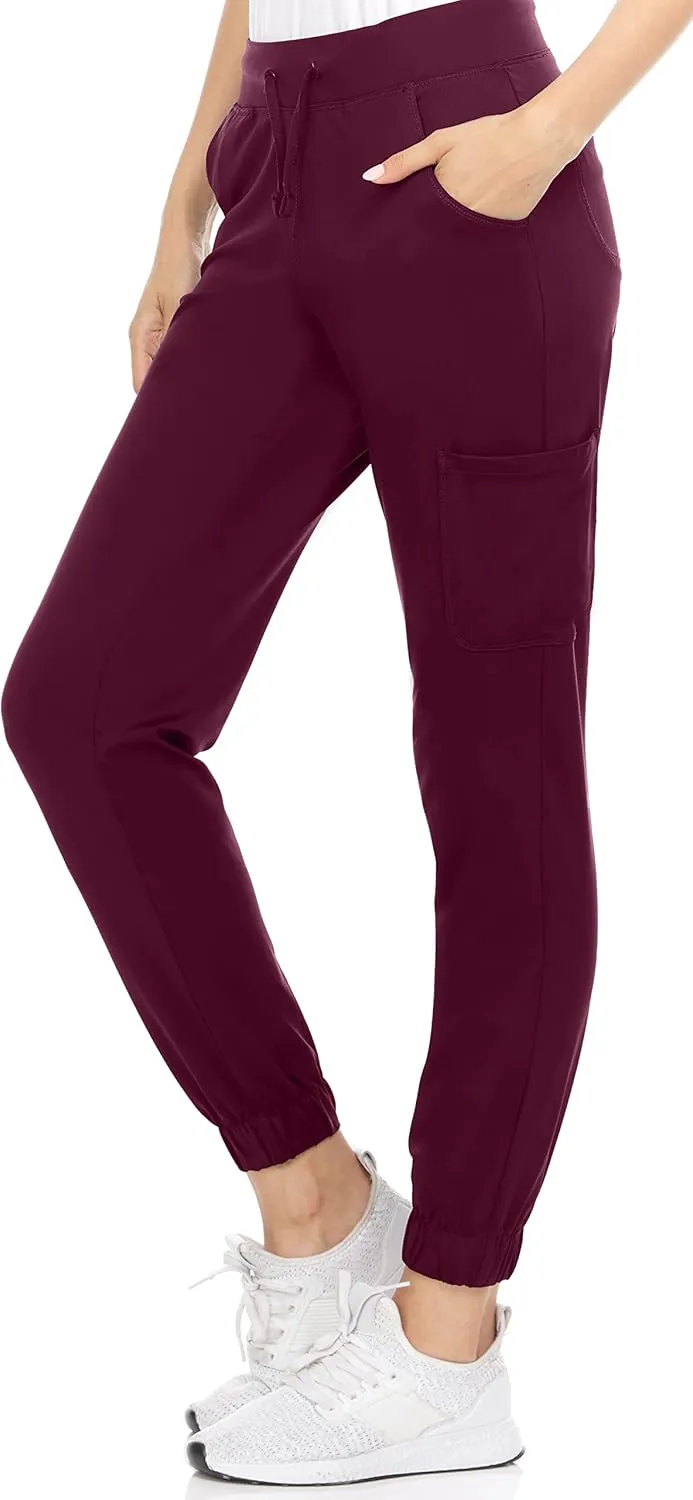 MediChic Women's Scrubs Mid Rise Six Pocket Joggers Yoga Scrub Pant Nurses for Work