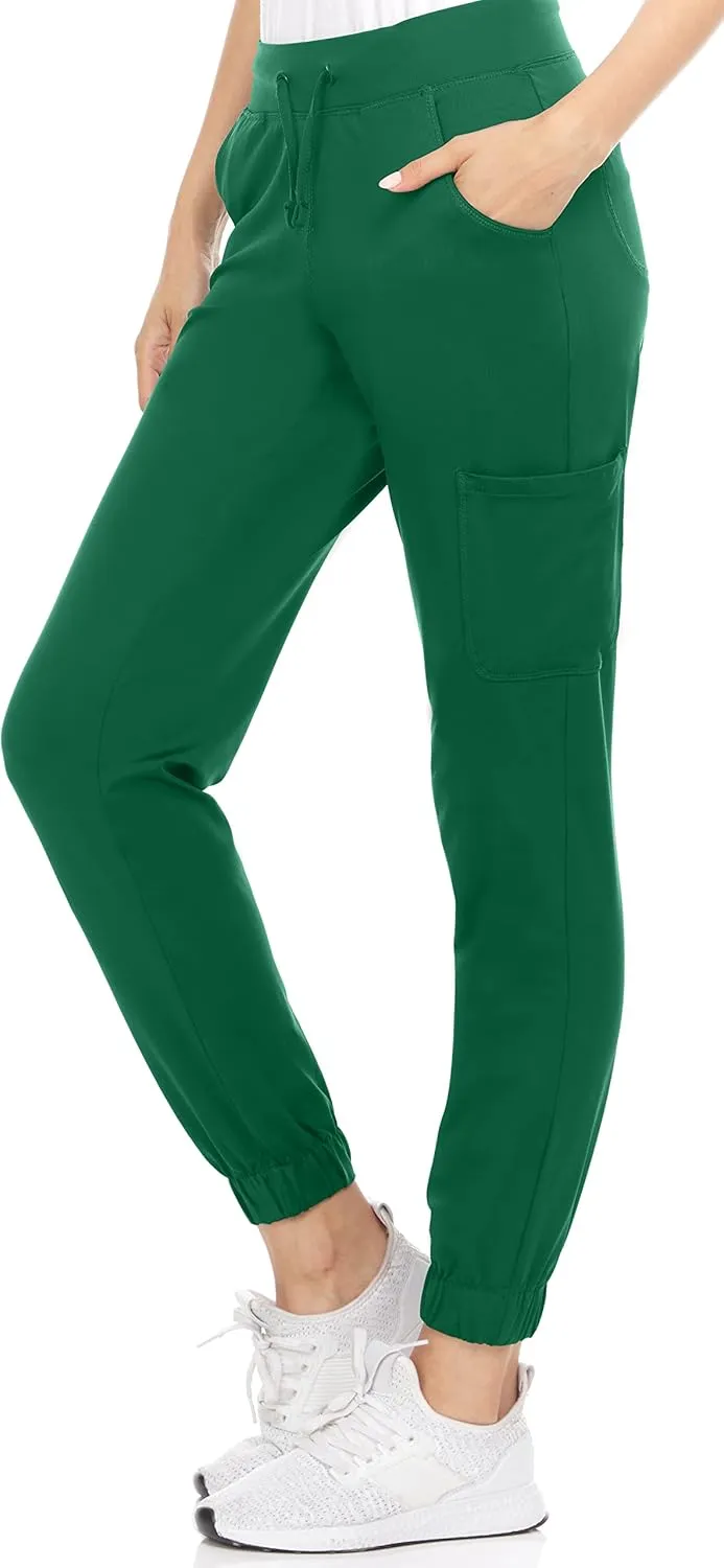 MediChic Women's Scrubs Mid Rise Six Pocket Joggers Yoga Scrub Pant Nurses for Work