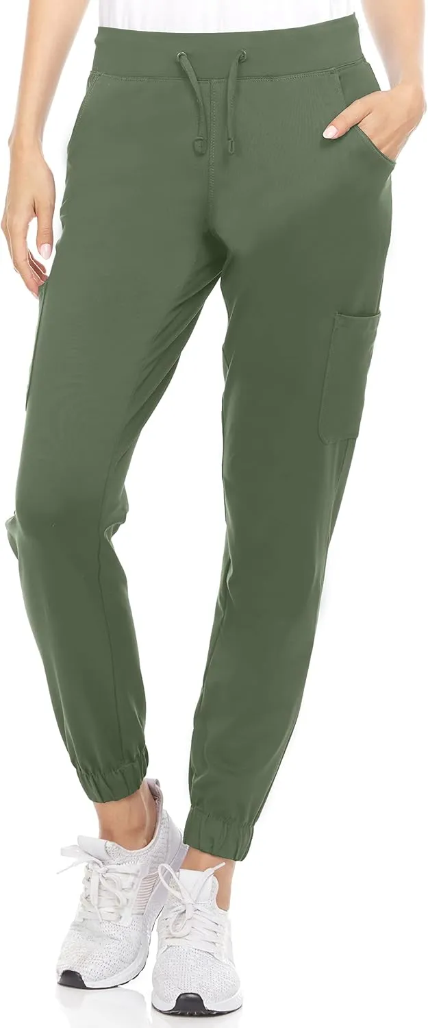 MediChic Women's Scrubs Mid Rise Six Pocket Joggers Yoga Scrub Pant Nurses for Work