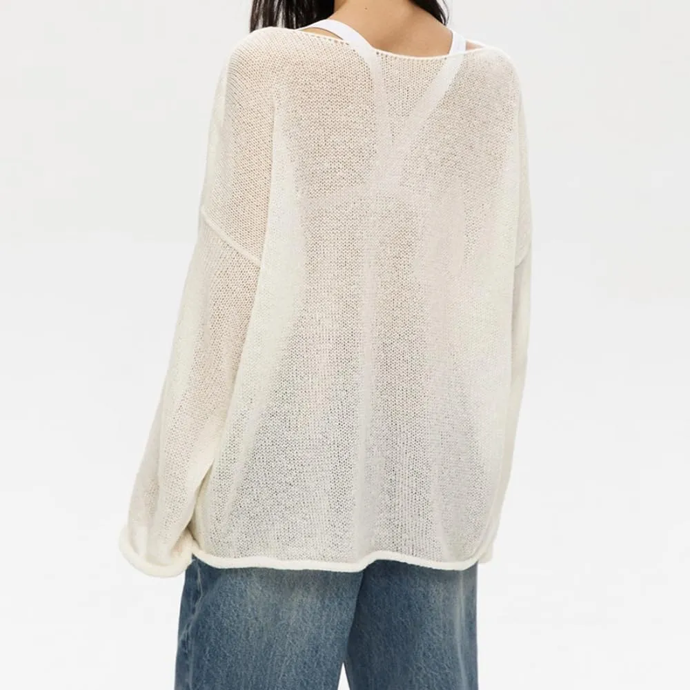 Melliflo Women Long Sleeve Sheer Mesh Knit Sweater Oversized Crochet Lightweight Sweater Y2K Summer Loose Hollow Out Pullover