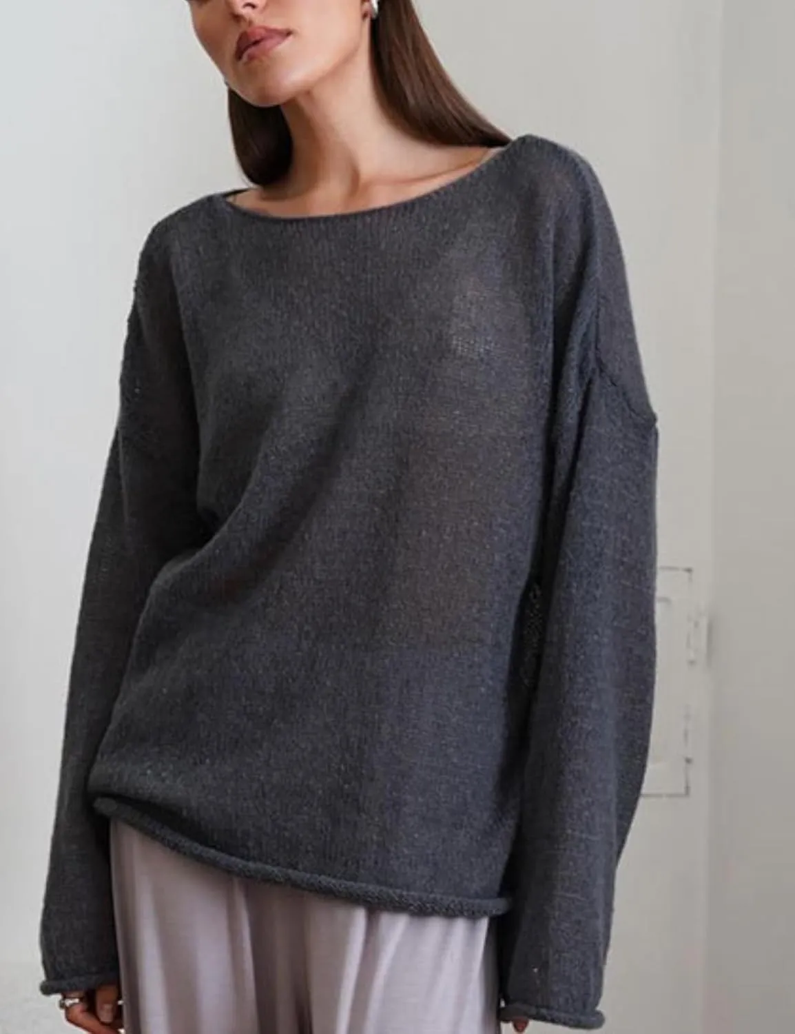 Melliflo Women Long Sleeve Sheer Mesh Knit Sweater Oversized Crochet Lightweight Sweater Y2K Summer Loose Hollow Out Pullover