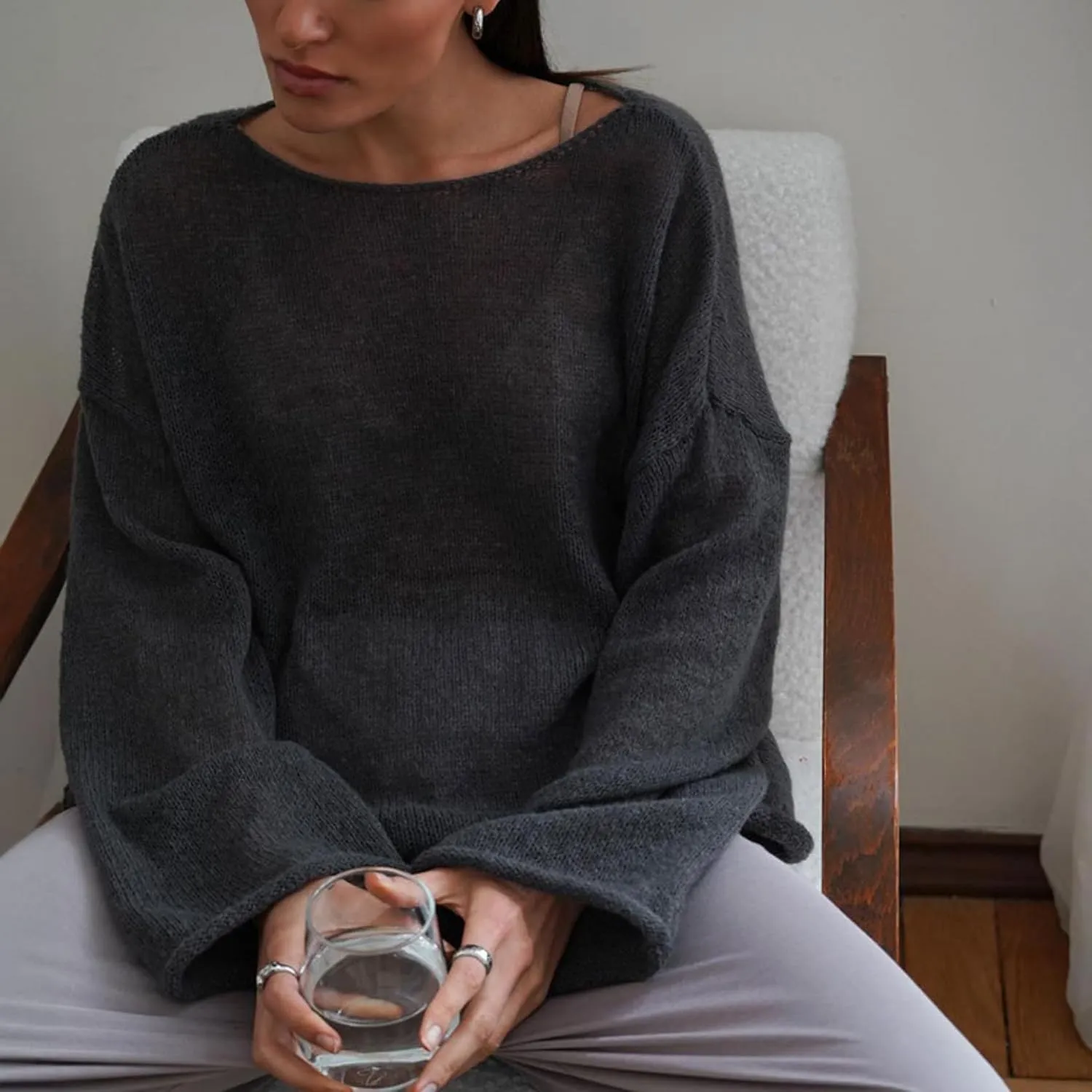 Melliflo Women Long Sleeve Sheer Mesh Knit Sweater Oversized Crochet Lightweight Sweater Y2K Summer Loose Hollow Out Pullover