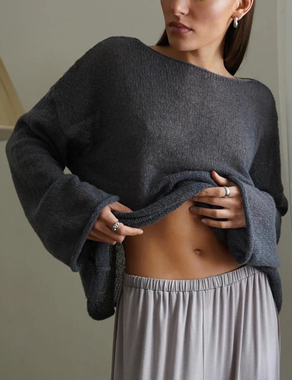 Melliflo Women Long Sleeve Sheer Mesh Knit Sweater Oversized Crochet Lightweight Sweater Y2K Summer Loose Hollow Out Pullover