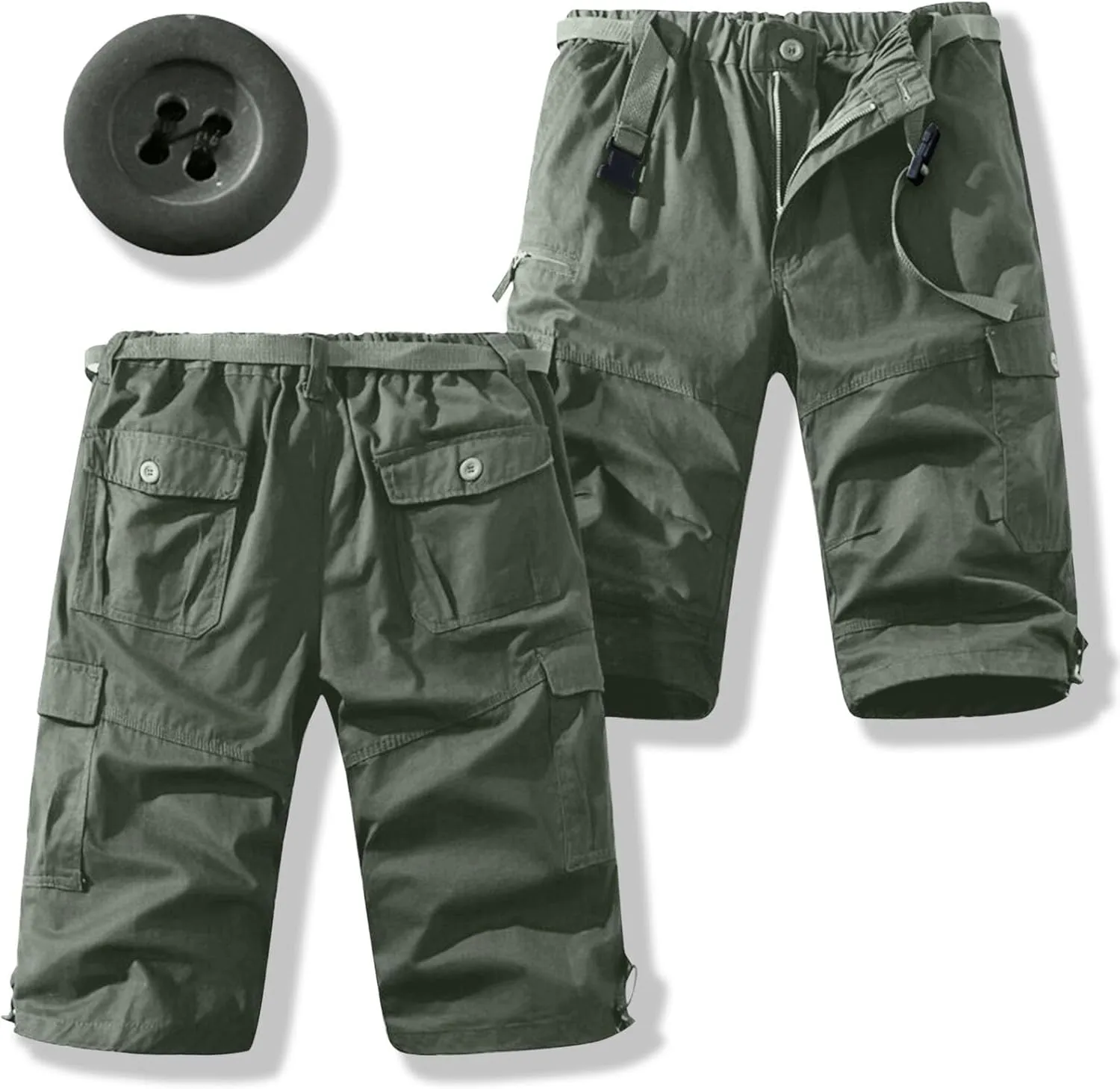 Mens Cargo Shorts Casual Button Plus Size Loose Bottoms with Multiple Pockets Flowy Classic Outdoor Work Shorts