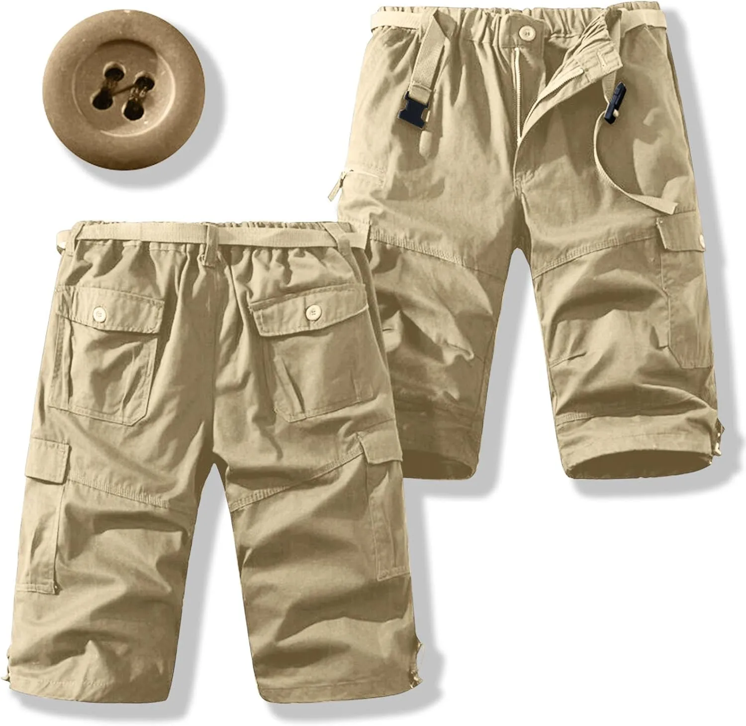 Mens Cargo Shorts Casual Button Plus Size Loose Bottoms with Multiple Pockets Flowy Classic Outdoor Work Shorts