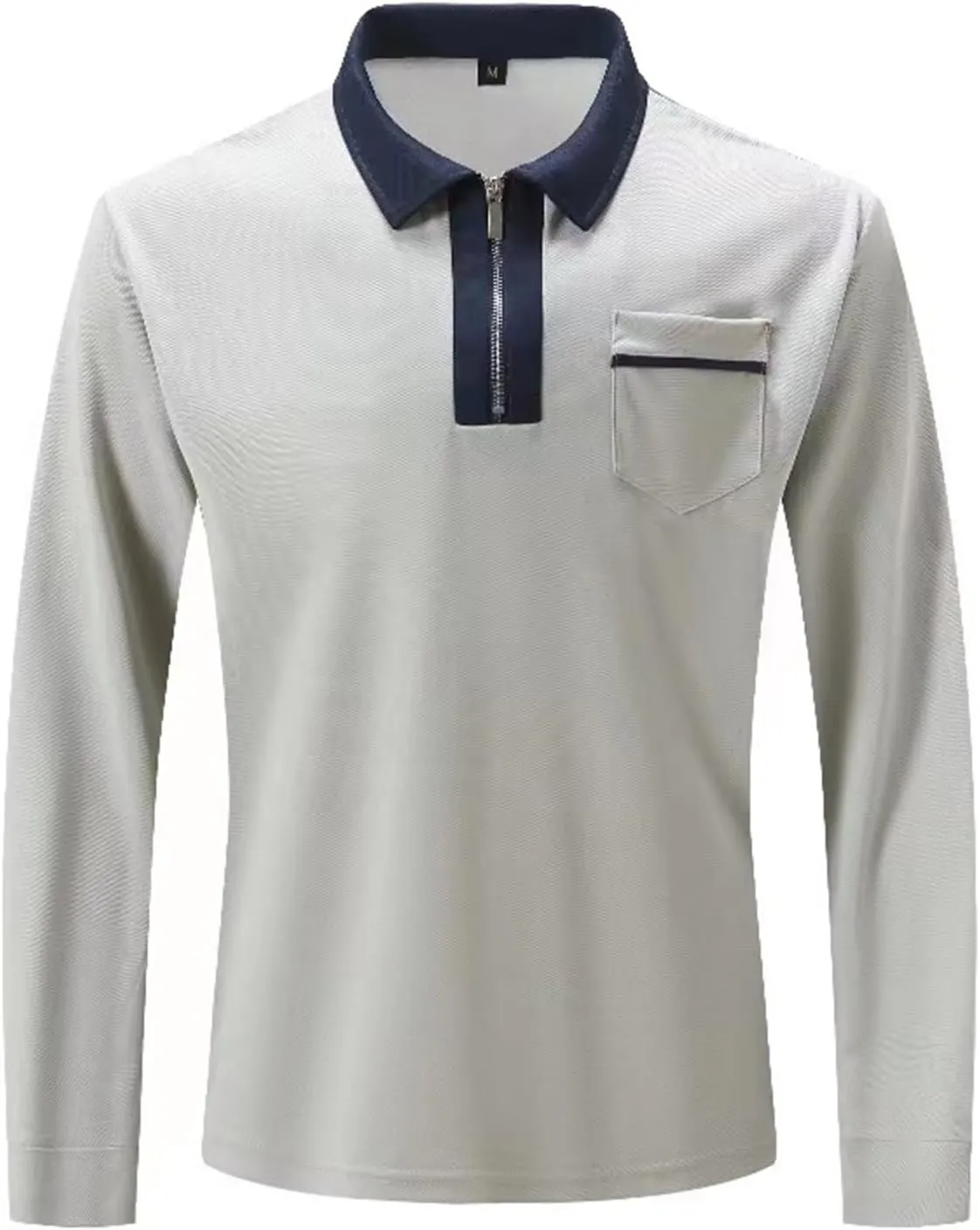 Mens Casual Quarter Zip Polo Shirt Business Office Work Slim Fit Long Sleeve Stretch Lightweight Sports Golf Collared T Shirt