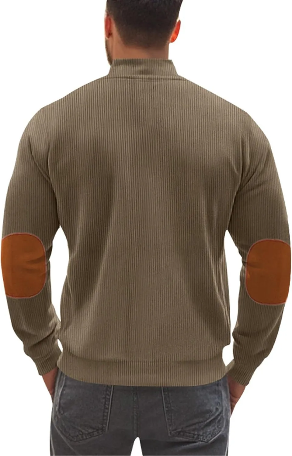 Men's Corduroy Zip Up Jackets Casual Lightweight Stand Collar Stripe Cardigan Trendy Patchwork Long Sleeve Coats
