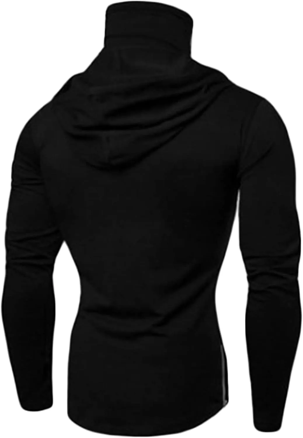 Mens Hoodie With Face Mask Turtleneck Compression Tee Tops Running Long Short Sleeve Sportwear