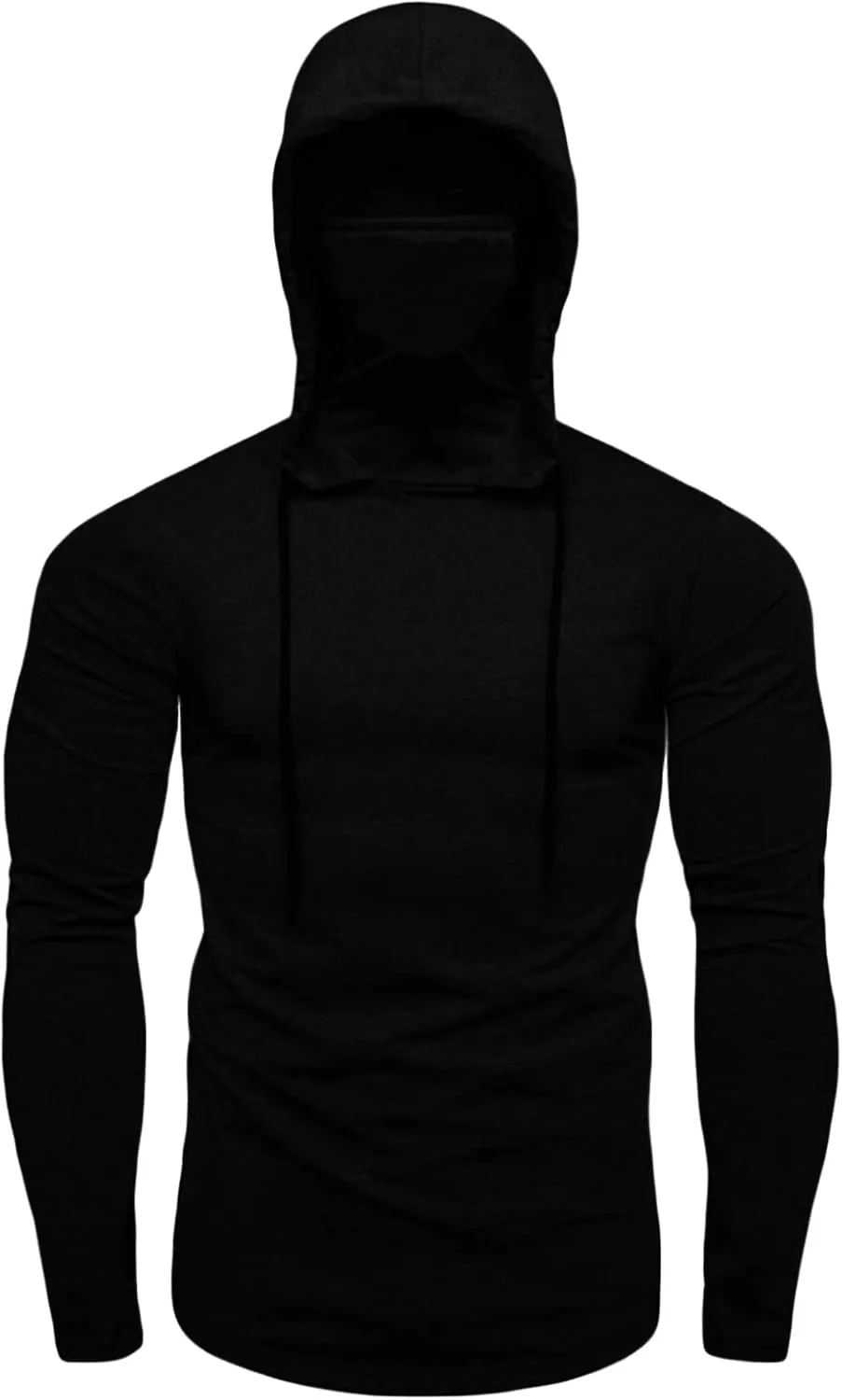 Mens Hoodie With Face Mask Turtleneck Compression Tee Tops Running Long Short Sleeve Sportwear