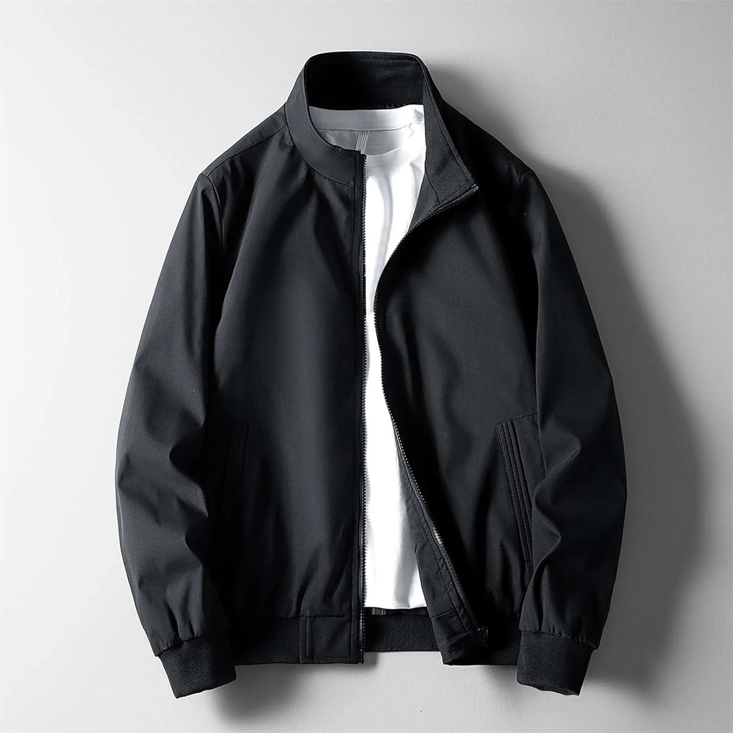 Mens Jacket Spring and Autumn Casual Men's Handsome Pilot Zip Fx Standing Jacket Jackets Casual Summer Windbreaker