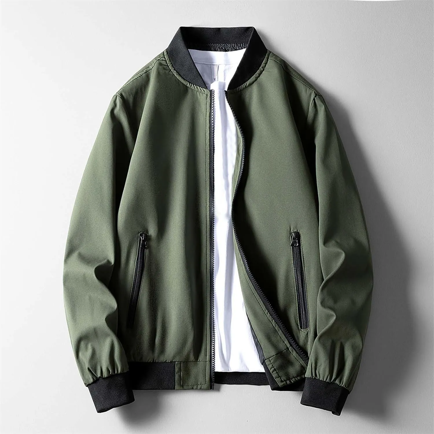 Men's Lightweight Bomber Jacket Men's Handsome Pilot Zip Fx Standing Jacket Outdoor Fashion Coat for Men Men's