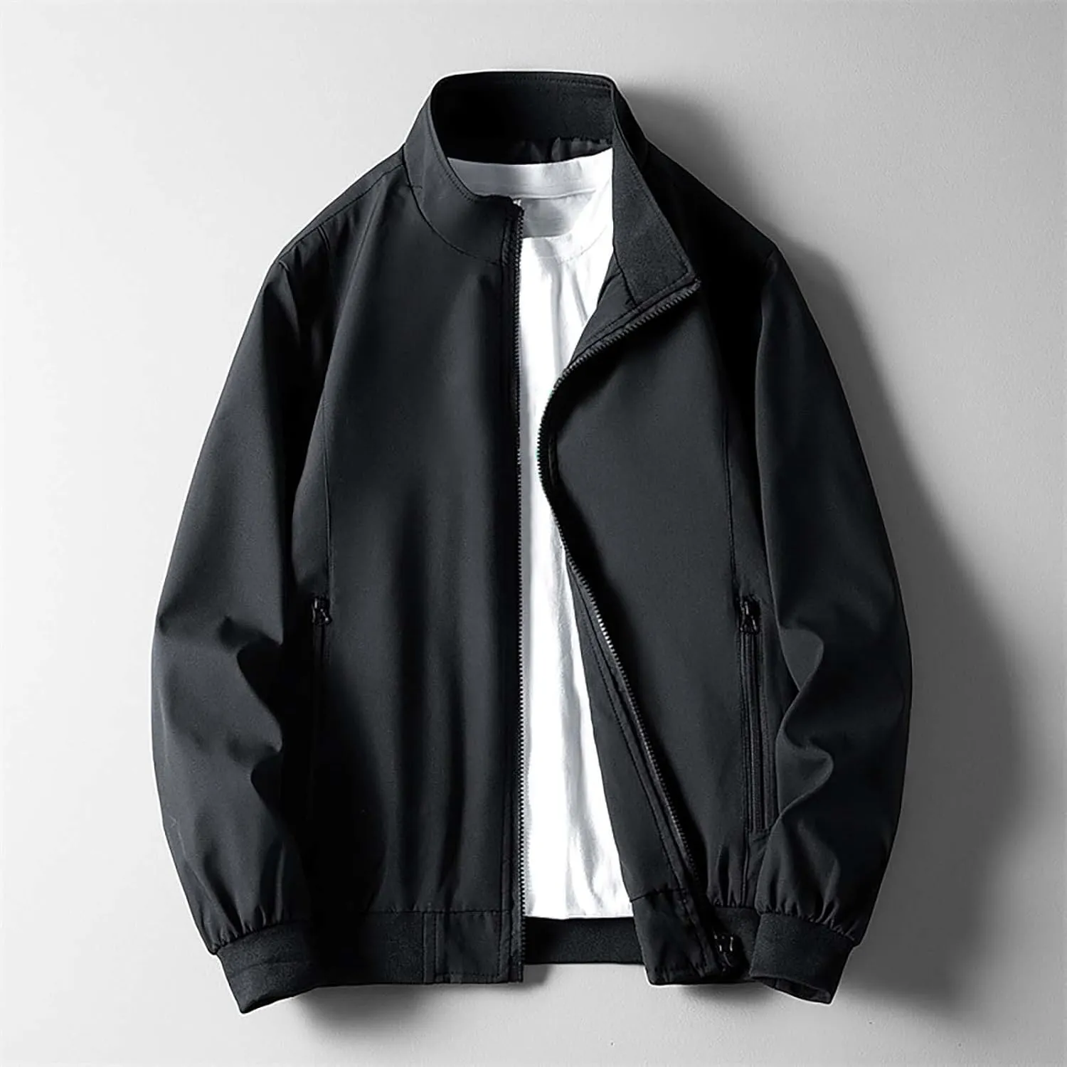 Men's Lightweight Bomber Jacket Windbreaker Handsome Pilot Zip Fx Standing Jacket Causal Slim Fit Cotton Letterman