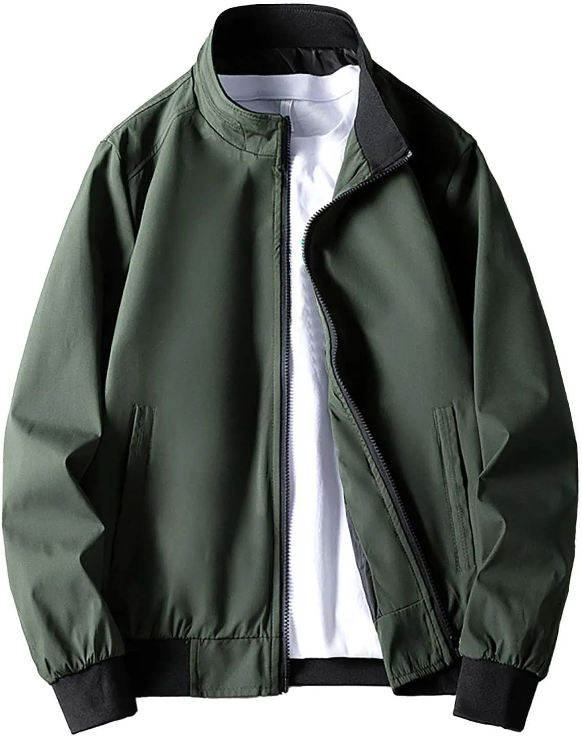 Men's Lightweight Bomber Jacket Windbreaker Handsome Pilot Zip Fx Standing Jacket Causal Slim Fit Cotton Letterman