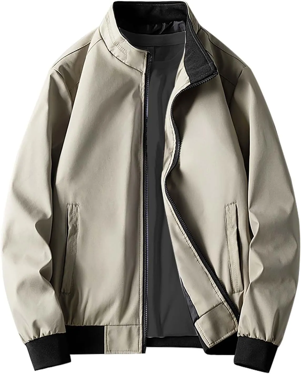 Men's Lightweight Bomber Jacket Windbreaker Handsome Pilot Zip Fx Standing Jacket Causal Slim Fit Cotton Letterman