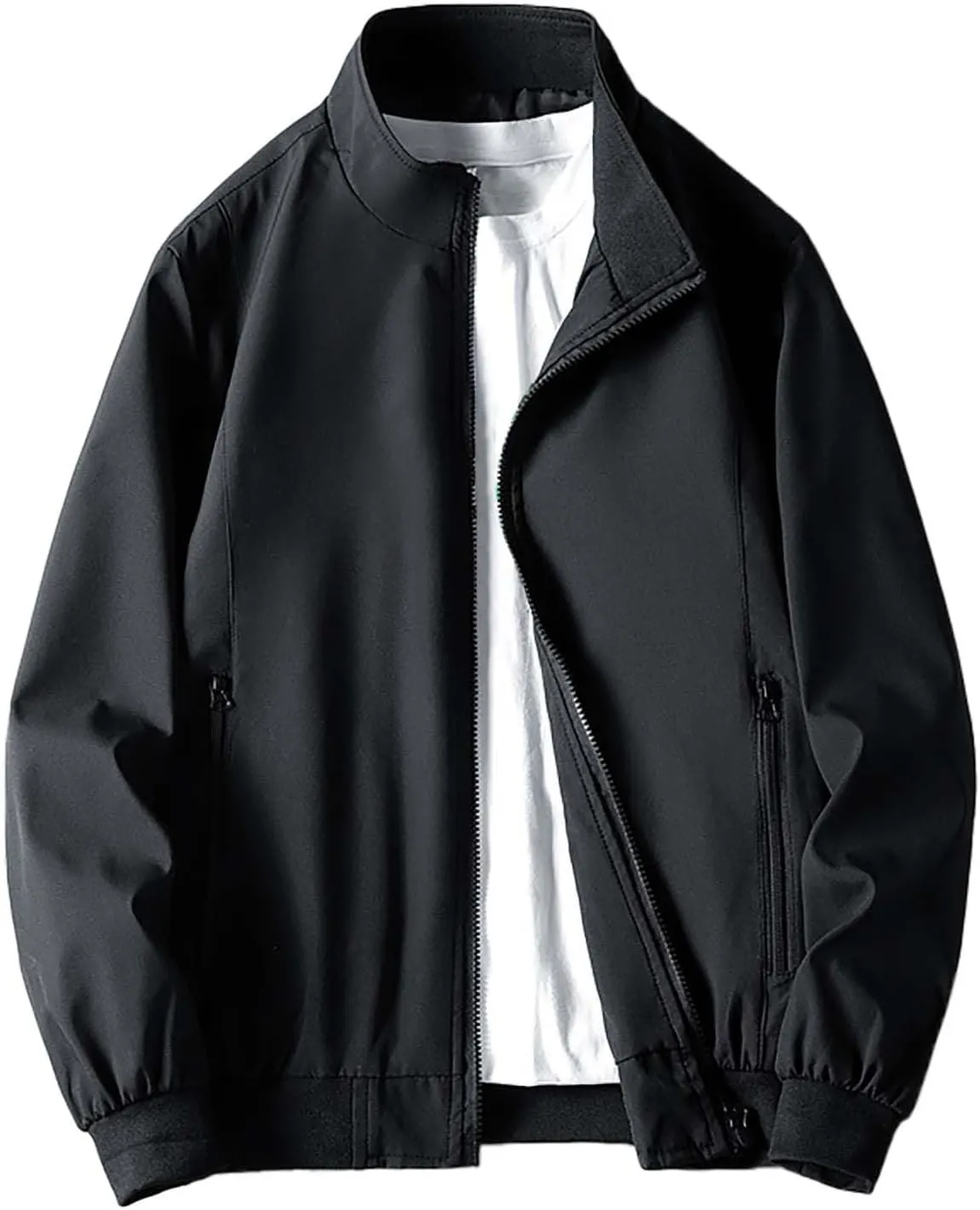 Men's Lightweight Bomber Jacket Windbreaker Handsome Pilot Zip Fx Standing Jacket Causal Slim Fit Cotton Letterman