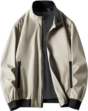 Men's Lightweight Bomber Jacket Windbreaker Handsome Pilot Zip Fx Standing Jacket Causal Slim Fit Cotton Letterman
