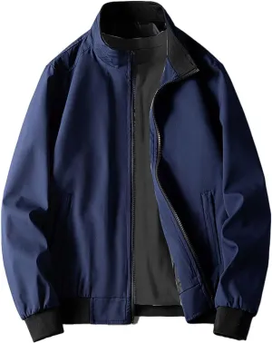 Men's Lightweight Bomber Jacket Windbreaker Handsome Pilot Zip Fx Standing Jacket Causal Slim Fit Cotton Letterman