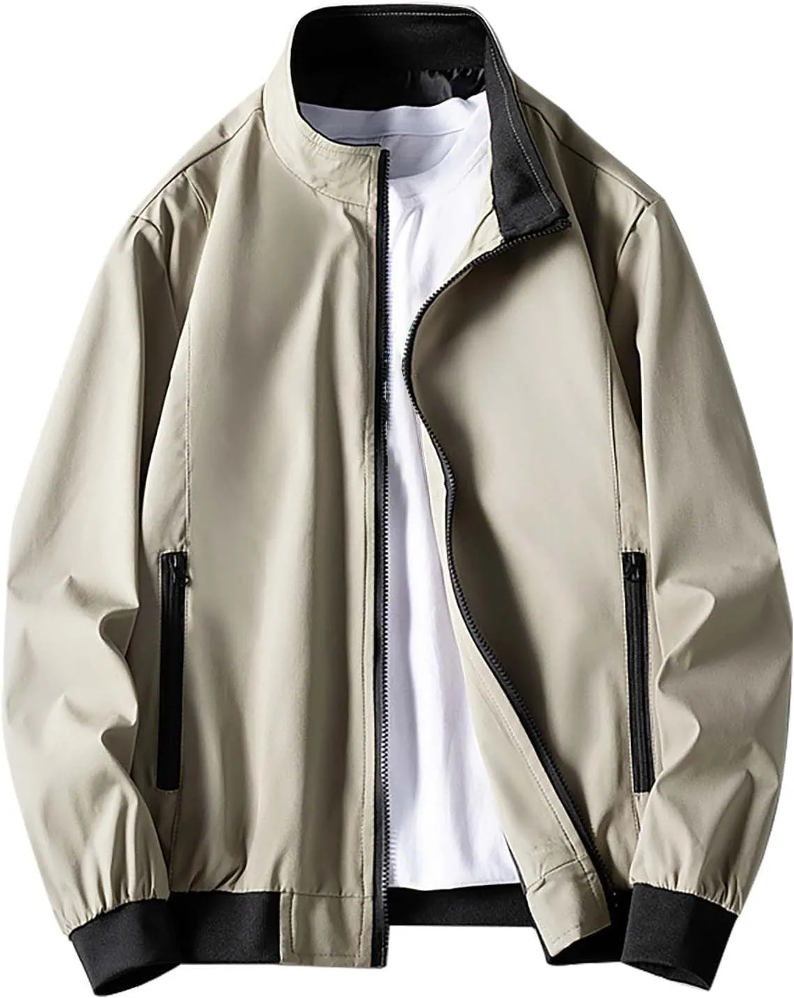 Men's Lightweight Bomber Jacket Windbreaker Handsome Pilot Zip Fx Standing Jacket Causal Slim Fit Cotton Letterman
