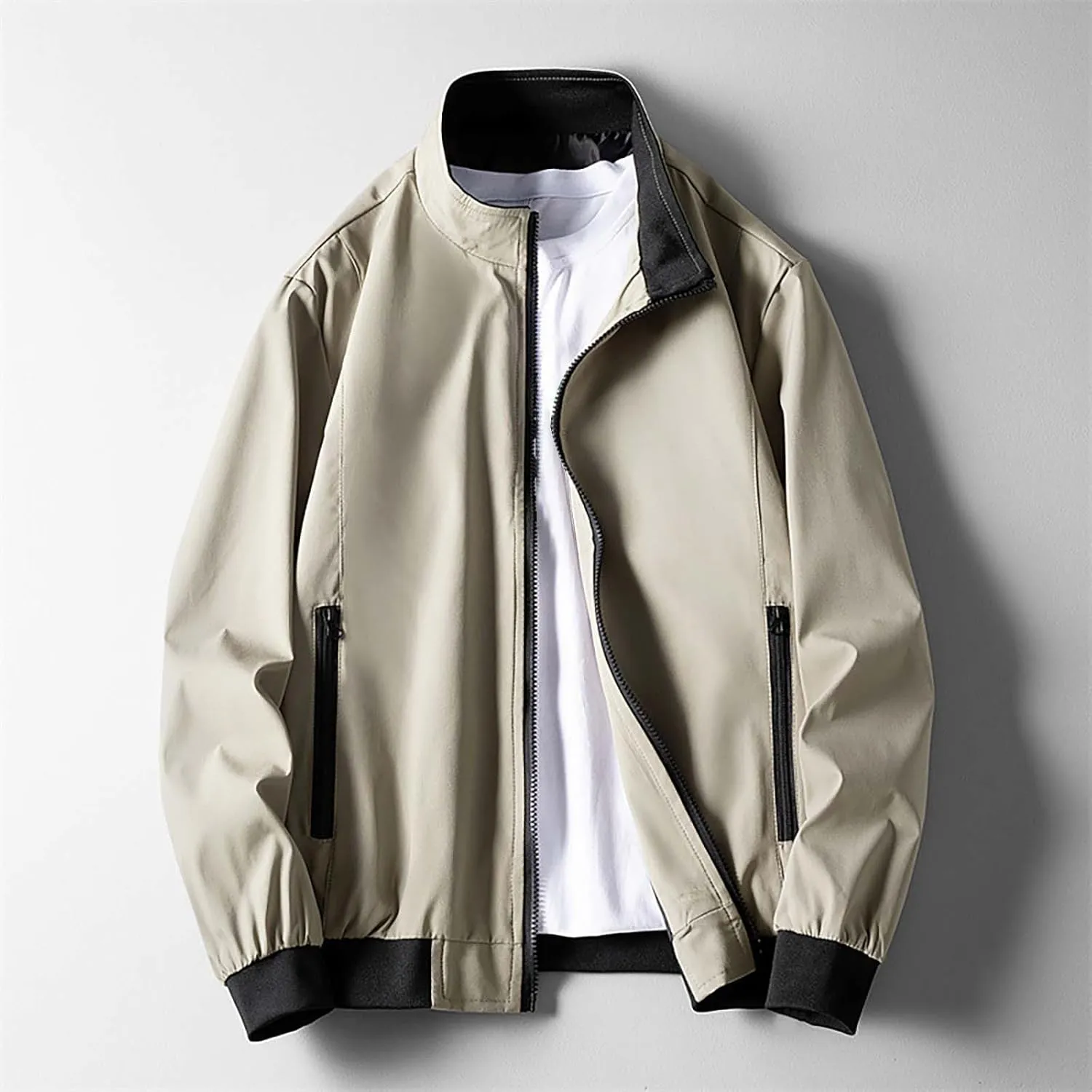 Men's Lightweight Bomber Jacket Windbreaker Handsome Pilot Zip Fx Standing Jacket Causal Slim Fit Cotton Letterman