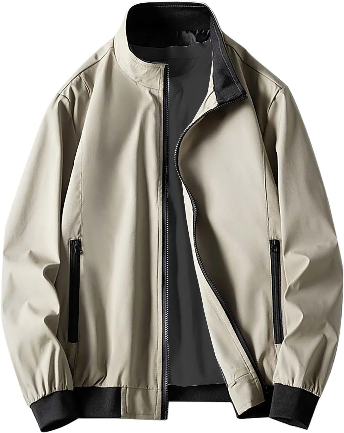 Men's Lightweight Bomber Jacket Windbreaker Handsome Pilot Zip Fx Standing Jacket Causal Slim Fit Cotton Letterman