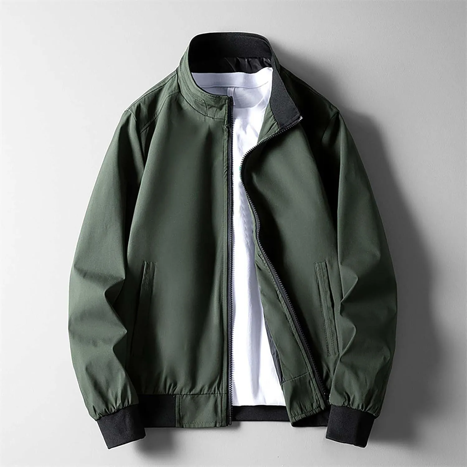 Men's Lightweight Bomber Jacket Windbreaker Handsome Pilot Zip Fx Standing Jacket Causal Slim Fit Cotton Letterman