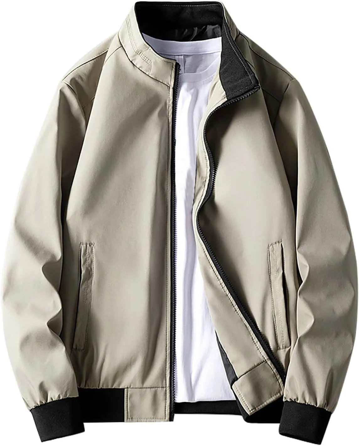 Men's Lightweight Bomber Jacket Windbreaker Handsome Pilot Zip Fx Standing Jacket Causal Slim Fit Cotton Letterman