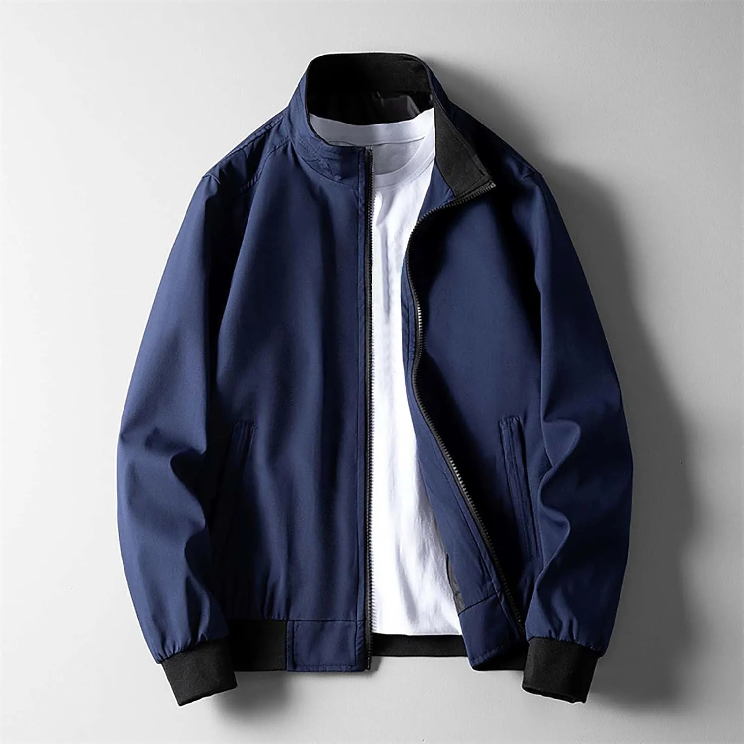 Men's Lightweight Bomber Jacket Windbreaker Handsome Pilot Zip Fx Standing Jacket Causal Slim Fit Cotton Letterman
