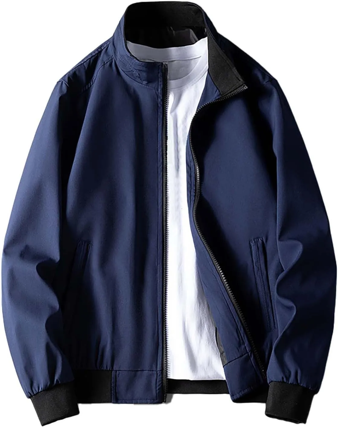 Men's Lightweight Bomber Jacket Windbreaker Handsome Pilot Zip Fx Standing Jacket Causal Slim Fit Cotton Letterman