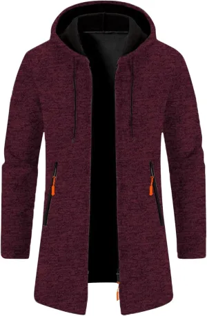 Mens Long Cardigan Jacket Thermal Loose Fit Casual Coat Hooded Drawstring Warm Sweaters Fashion Knitted Jackets